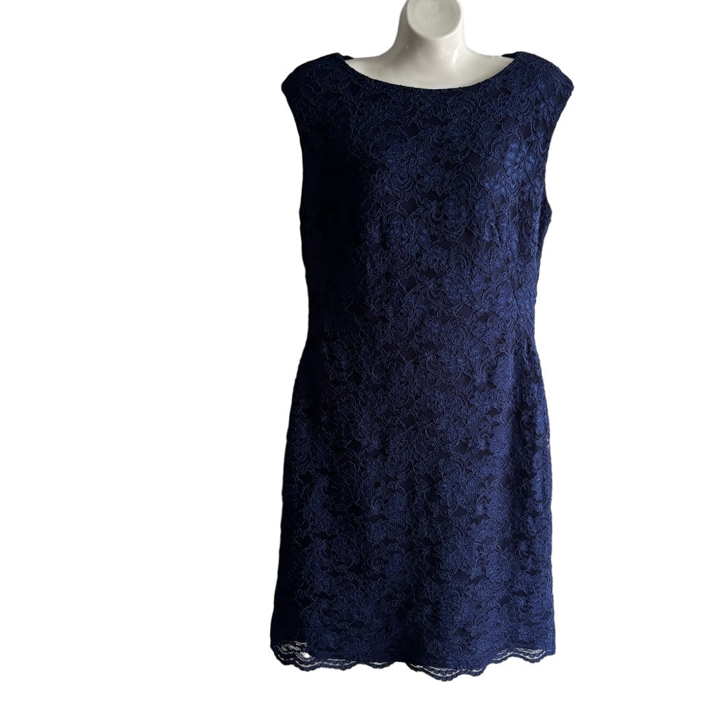 Lauren Ralph Lauren Blue Sheath Dress Sleeveless Bateau